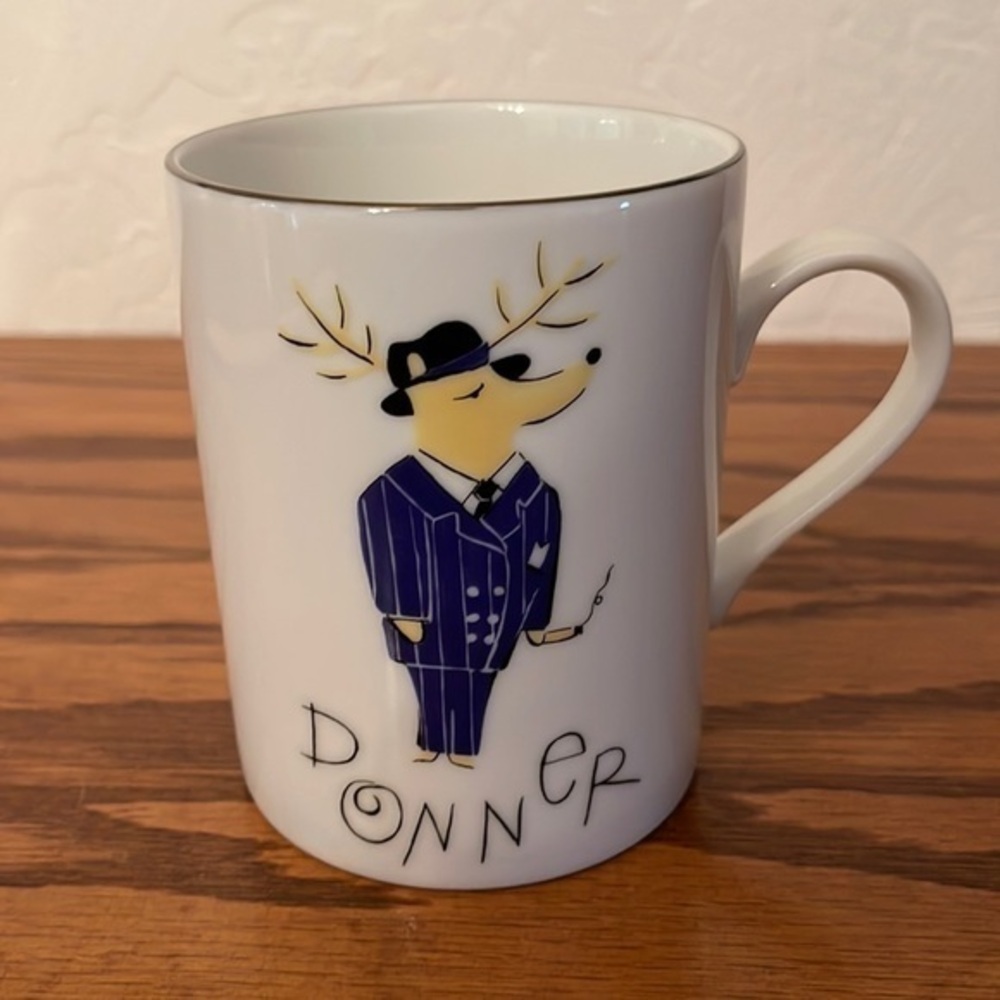 Pottery Barn reindeer, holiday mug, Donner